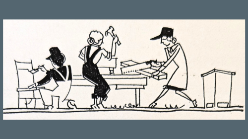 Cartoon of three woman building furniture