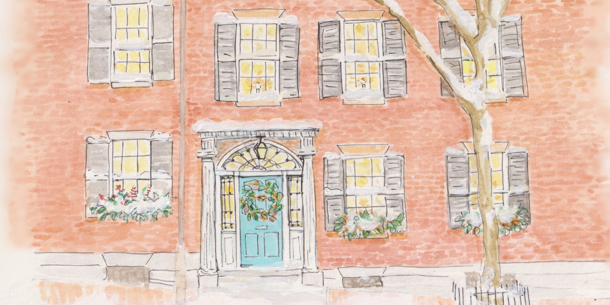 Watercolor of a Beacon Hill front door